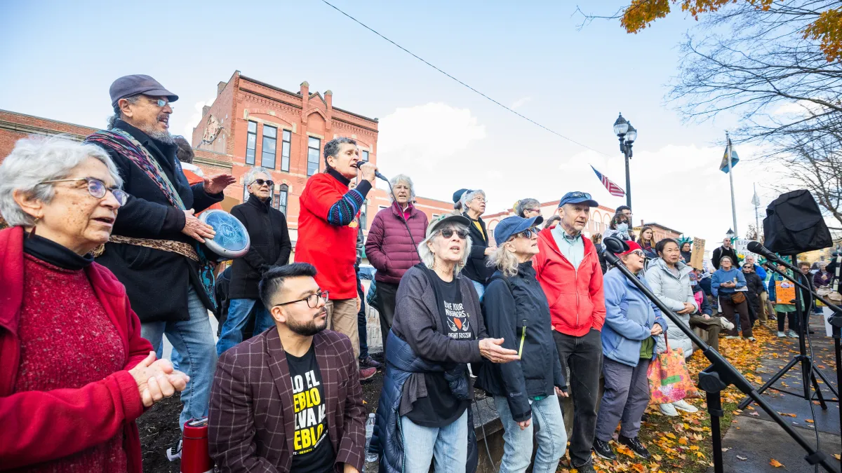 MTA Retired members rallying in Waltham against ICE.