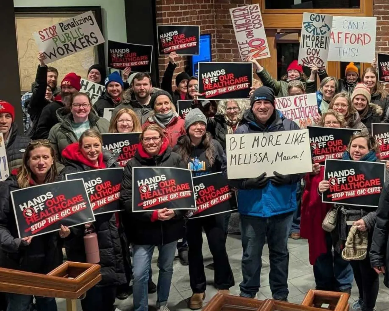 Hands off Health Care action in Arlington, MA.