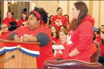 Local actions for Education Support Professionals are picking up. Paraprofessional Daphnee Balan gave impassioned testimony at a Somerville School Committee meeting. Standing with her is Margaret Whittier-Ferguson, head of the local’s contract action team.