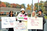 Paraprofessionals and their supporters held a rally on Oct. 27 outside Shrewsbury Town Hall to spread awareness about how little they earn as educators