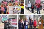 Locals in Weymouth, Wellesley, Quincy and at UMass Amherst, clockwise from upper left, have held large rallies and standouts in recent months.