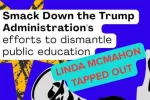 Graphic of a protester and these words, "Linda McMahon Tapped Out" and "Protest Canceled."