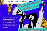 Linda McMahan protest canceled. Graphic says "Smack Down the Trup Administration's efforts to dismante public education – Linda McMahon Tapped Out and Protest Canceled."