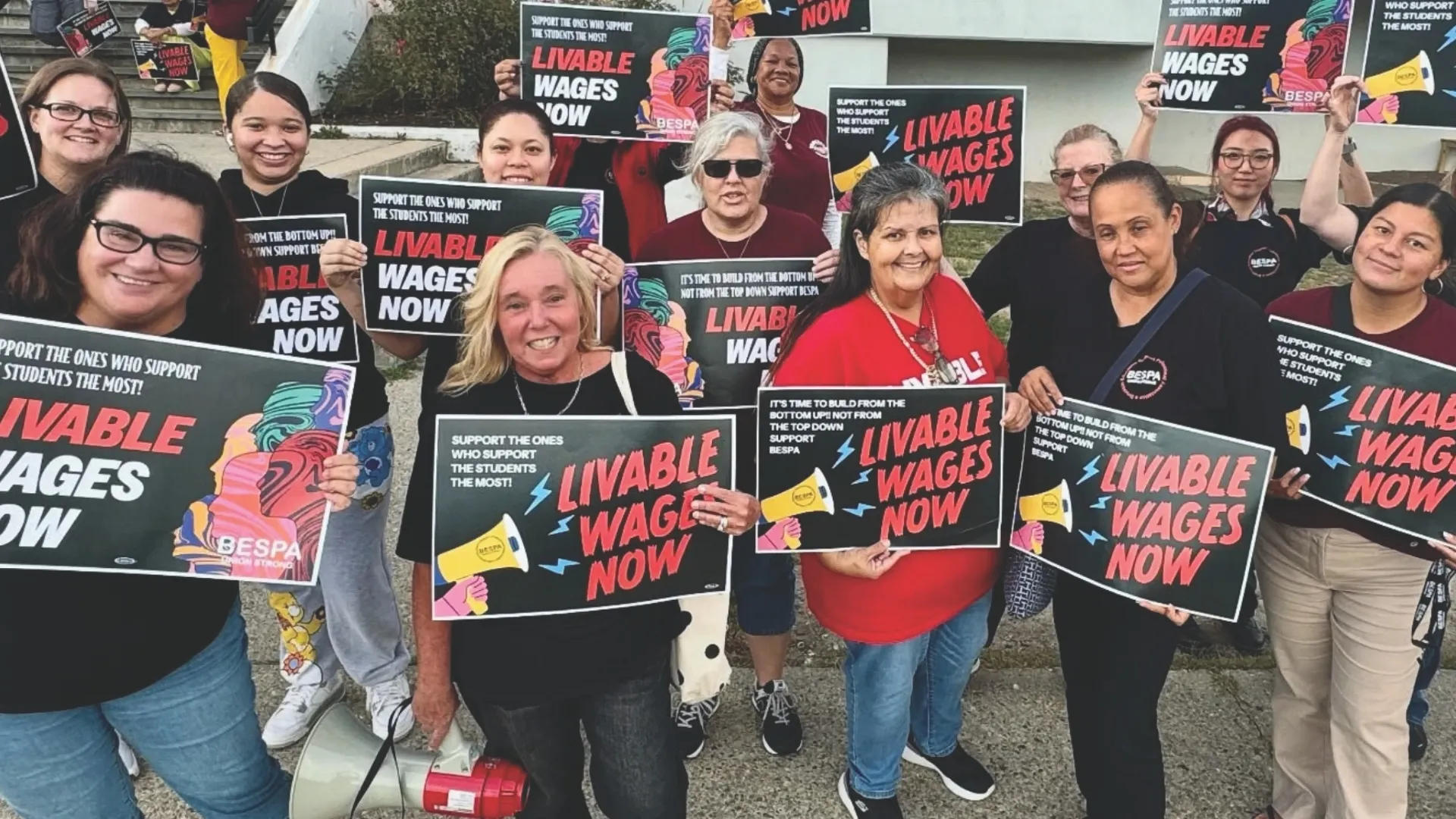 BESPA members rallying for living wages