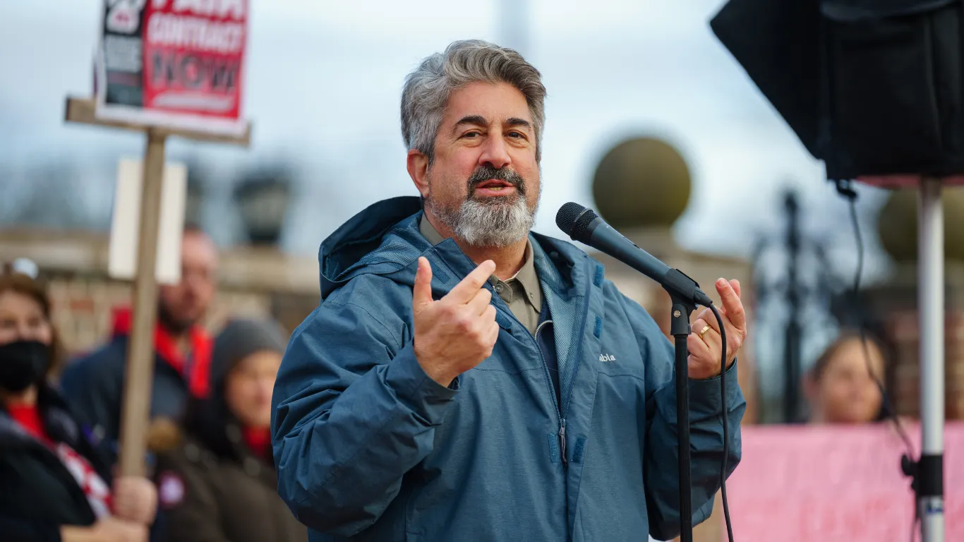 Max Page, MTA President, speaking at a rally