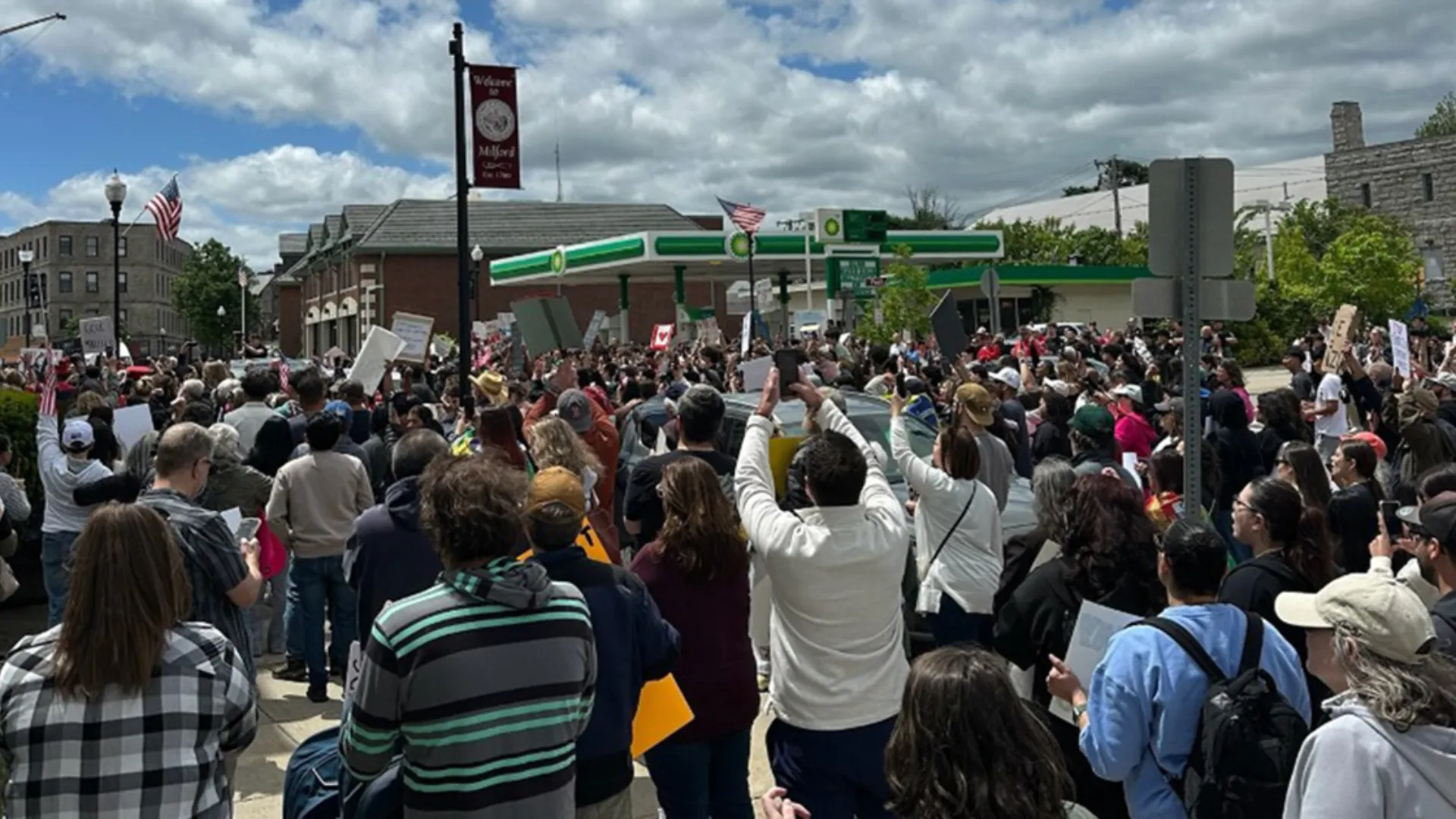 Milford educators joined nearly 1,100 community members in a rally calling for detained Milford student’s immediate release.