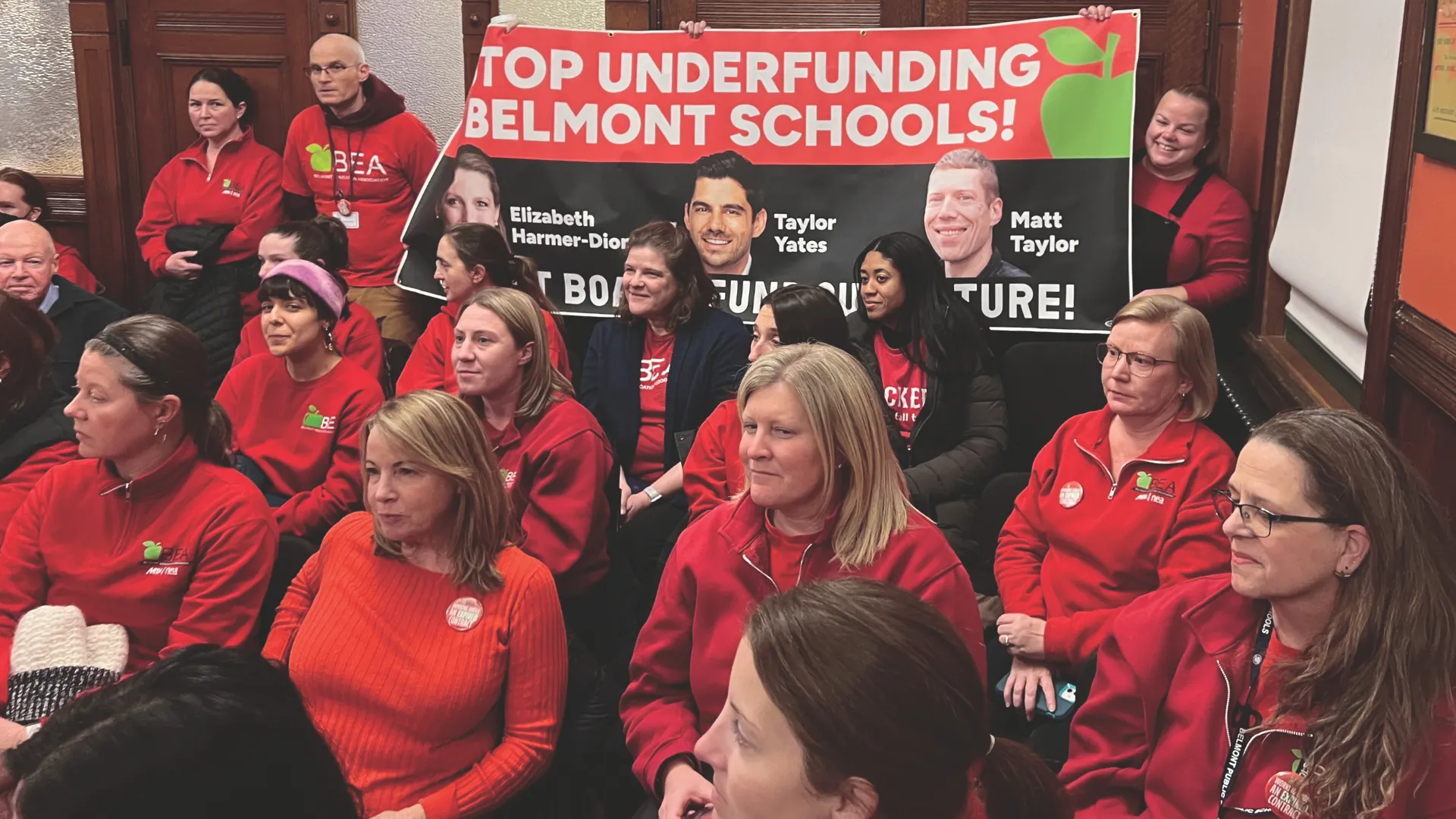 The Belmont Education Association in December jammed into the select board meeting to demand that they take responsibility for chronic underfunding that is impacting schools.