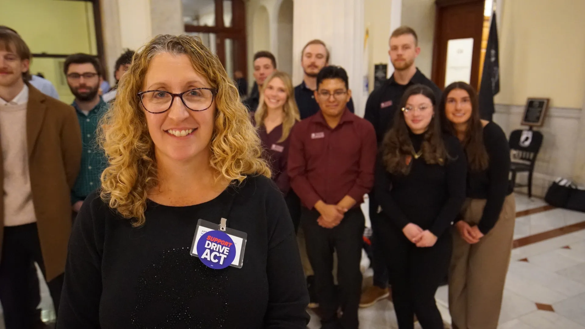 MTA higher ed members at a hearing at the State House for the Drive Act in October 2025