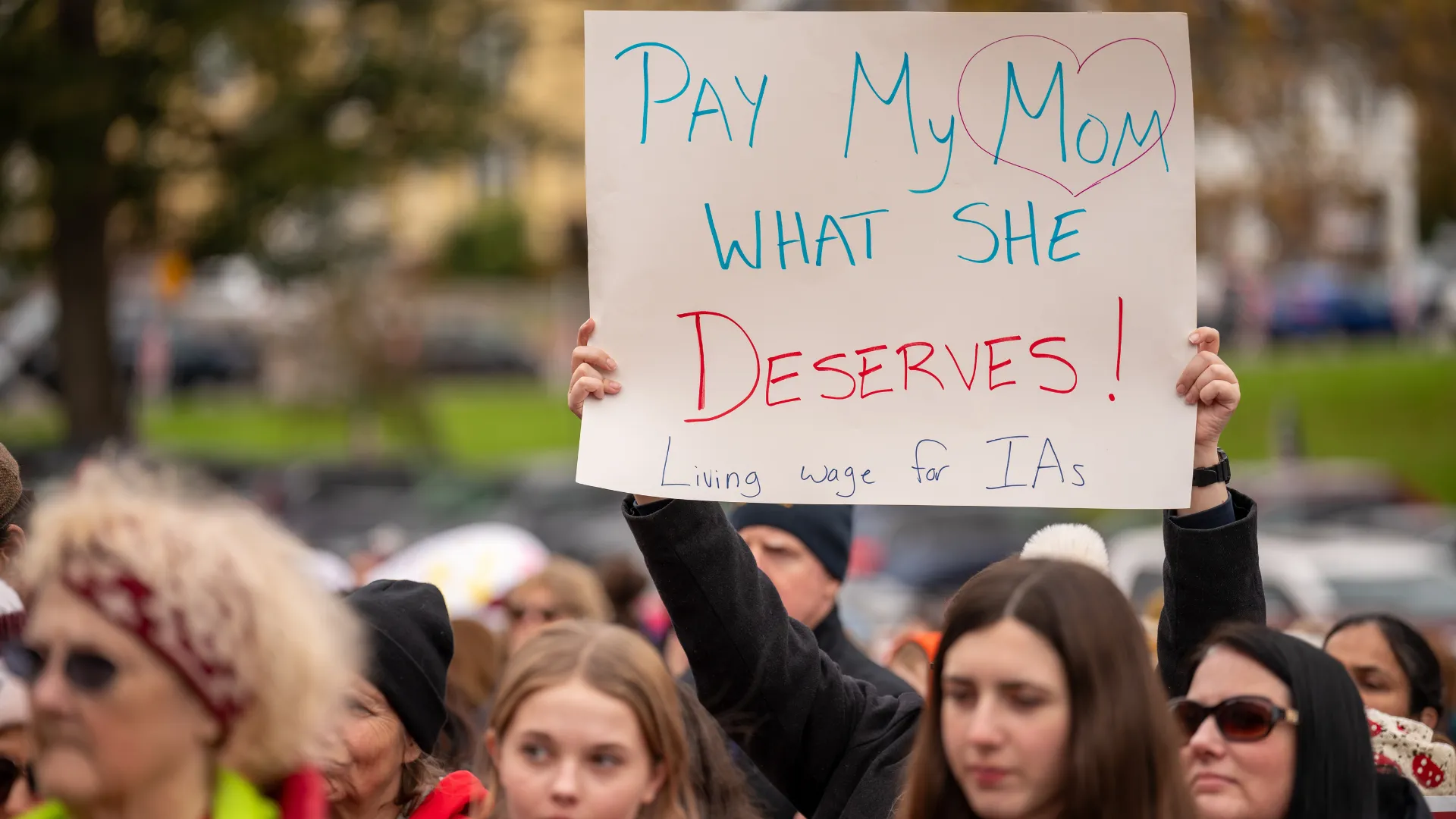 A sign spotted at a rally for Andover Education Association members in during their strike in November 2023.