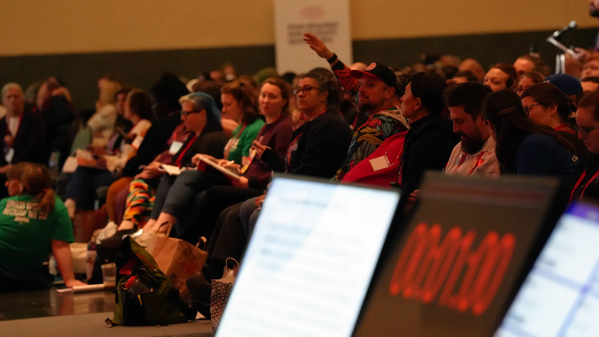Wide shot of delegates at the MTA Annual Meeting on May 8, 2026 at the Hynes Convention Center in Boston.