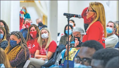 Kelly Haggerty, a member of the Greater New Bedford Educators Union, spoke against the proposed charter school during the hearing in New Bedford.