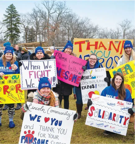 members of the melrose education association held a victory celebration on sunday