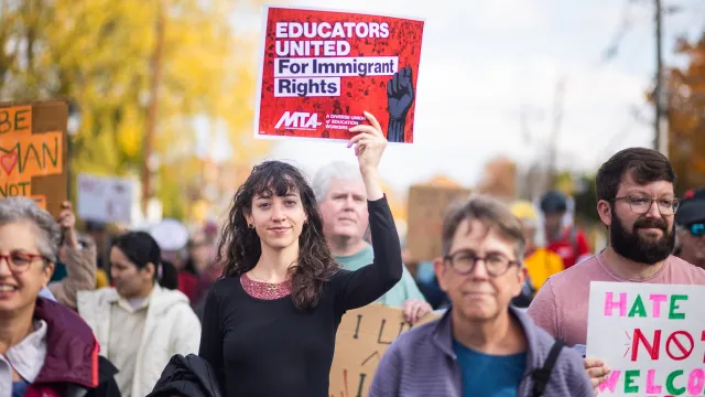 Photo taken at rally in Waltham in support of immigrant families.