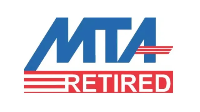 MTA Retired Logo which is blue, red and white with MTA and RETIRED.